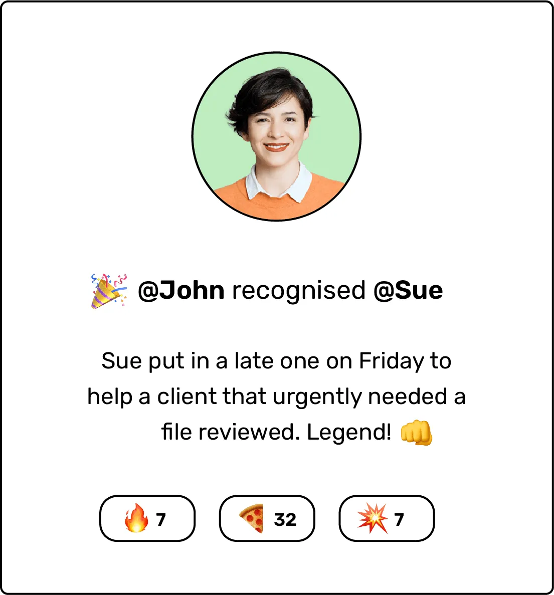 A screen of an employee being recognised